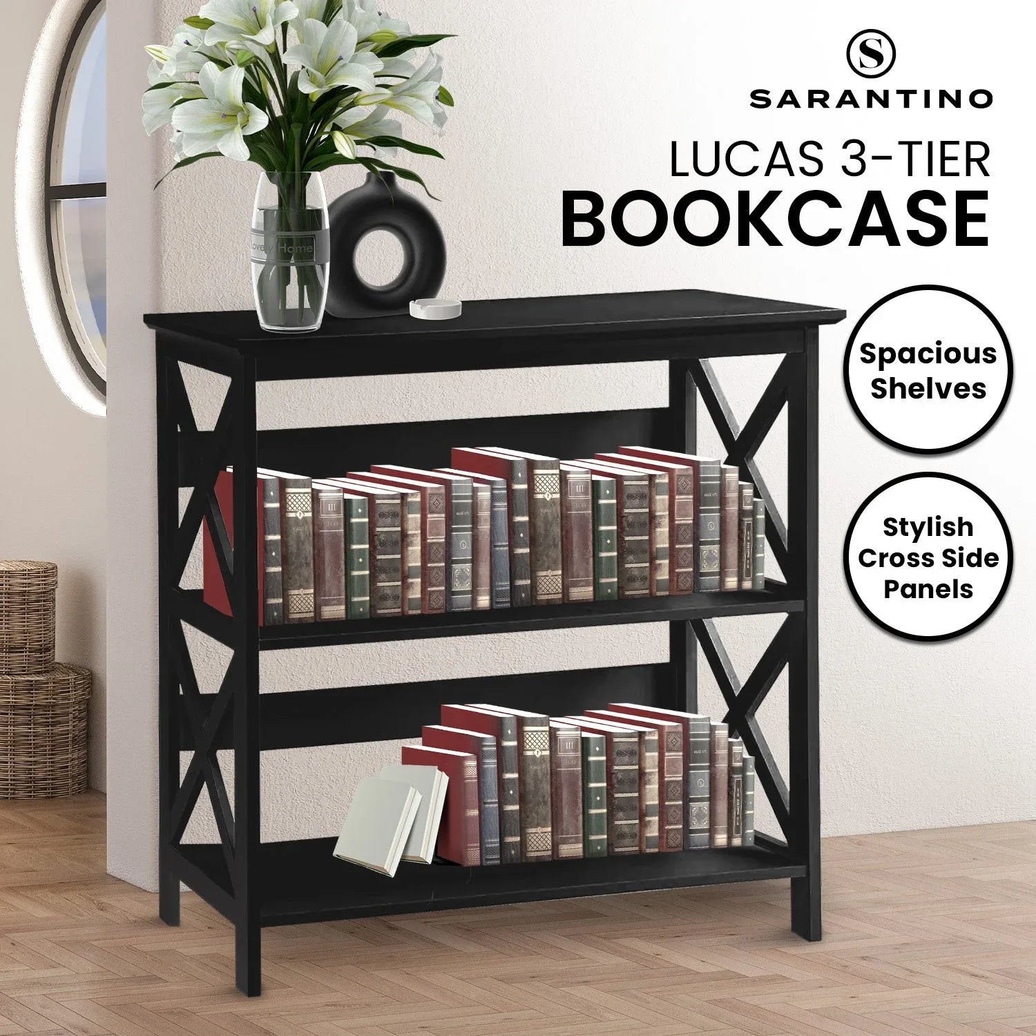 Sarantino Lucas 3-Tier Bookshelf Display Rack in Black - Mekamart Australia