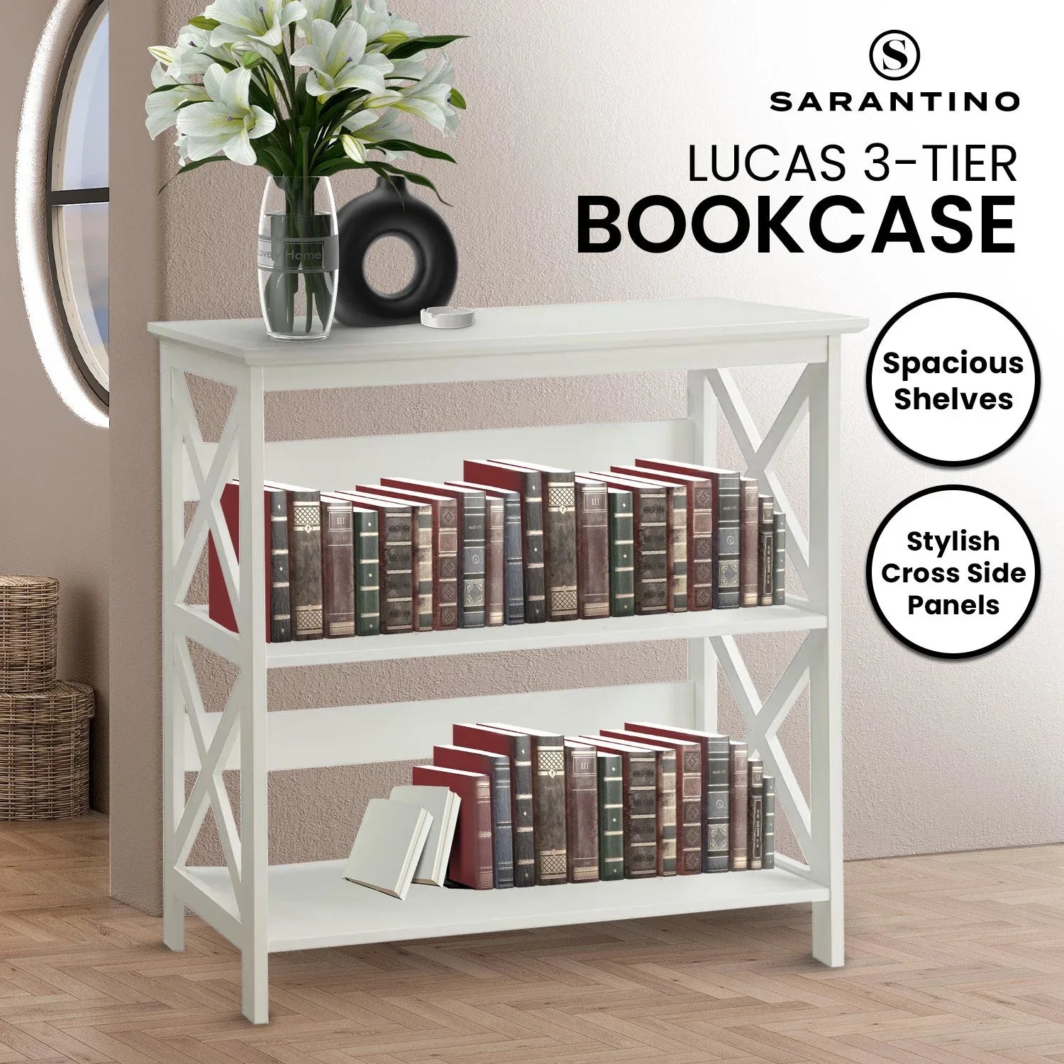 Sarantino Lucas 3-Tier Bookshelf Display Rack in White - Mekamart Australia