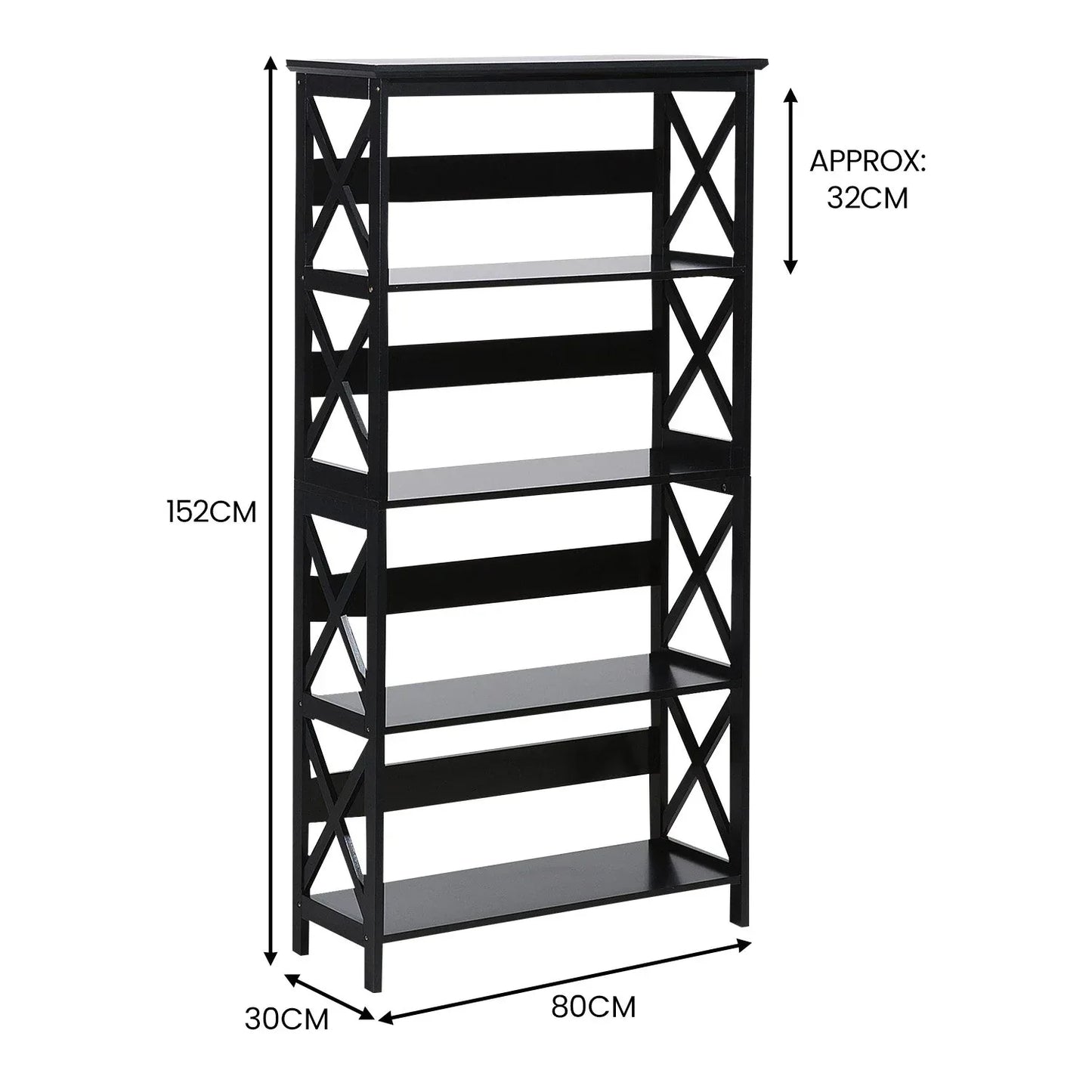 Sarantino Daphne 5-tier Cross Panel Bookshelf - Mekamart Australia