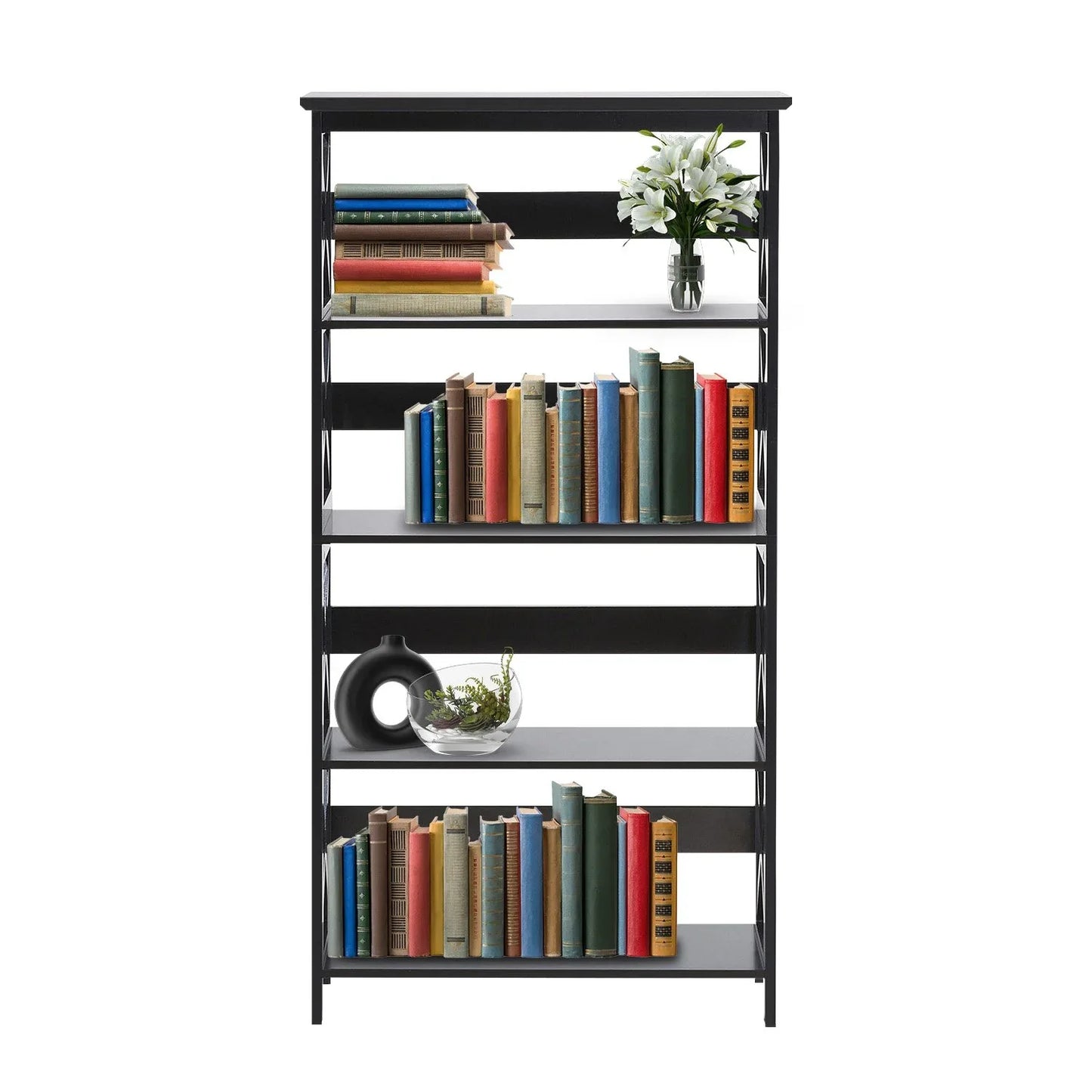Sarantino Daphne 5-tier Cross Panel Bookshelf - Mekamart Australia