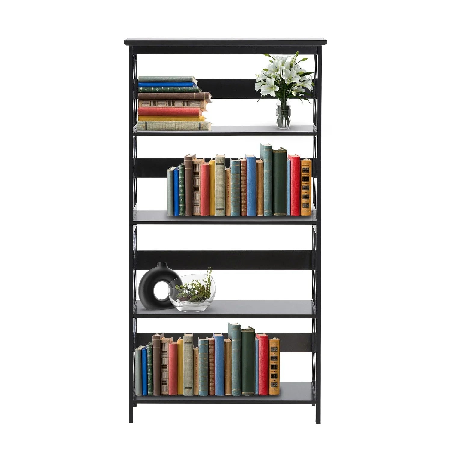 Sarantino Daphne 5-tier Cross Panel Bookshelf - Mekamart Australia