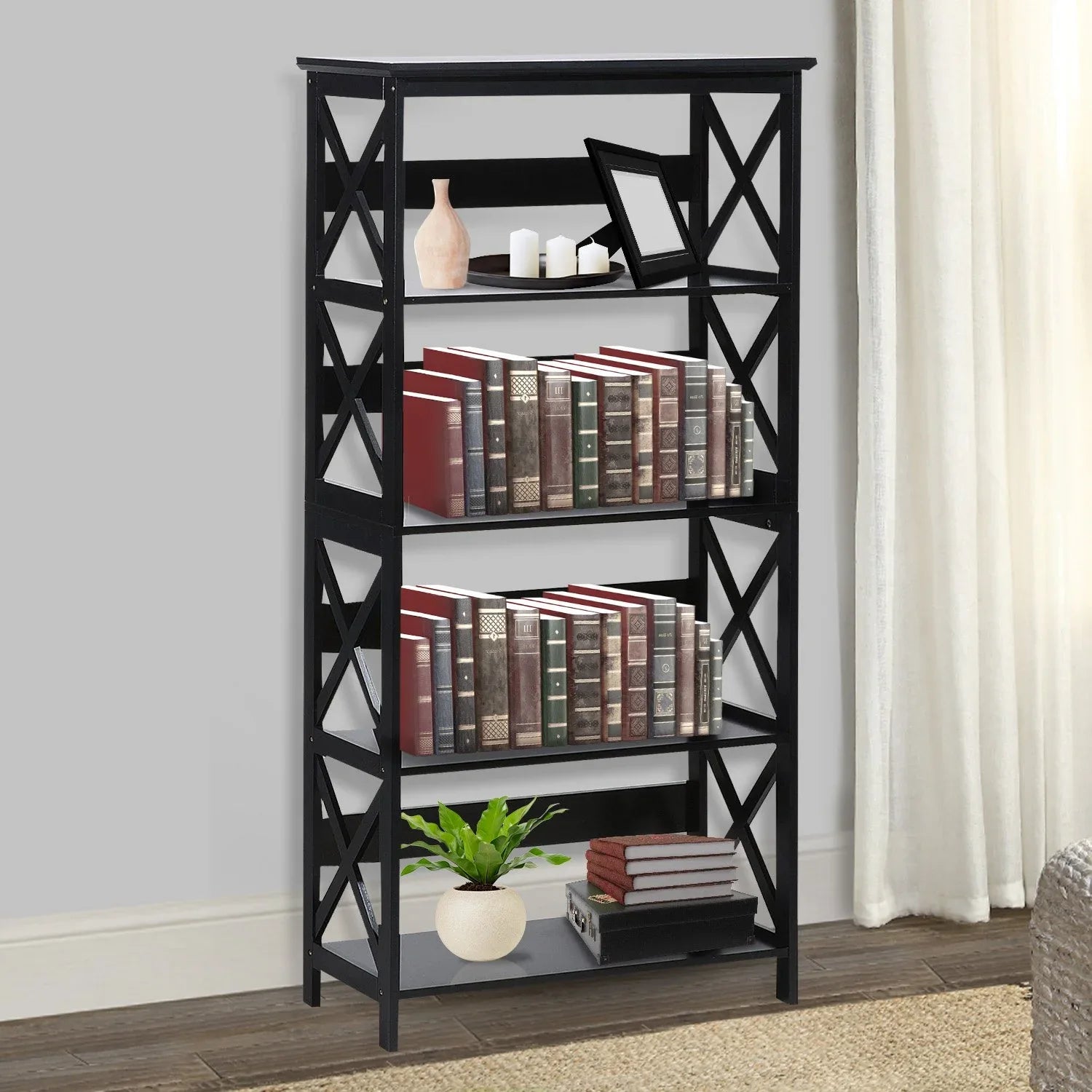 Sarantino Daphne 5-tier Cross Panel Bookshelf - Mekamart Australia