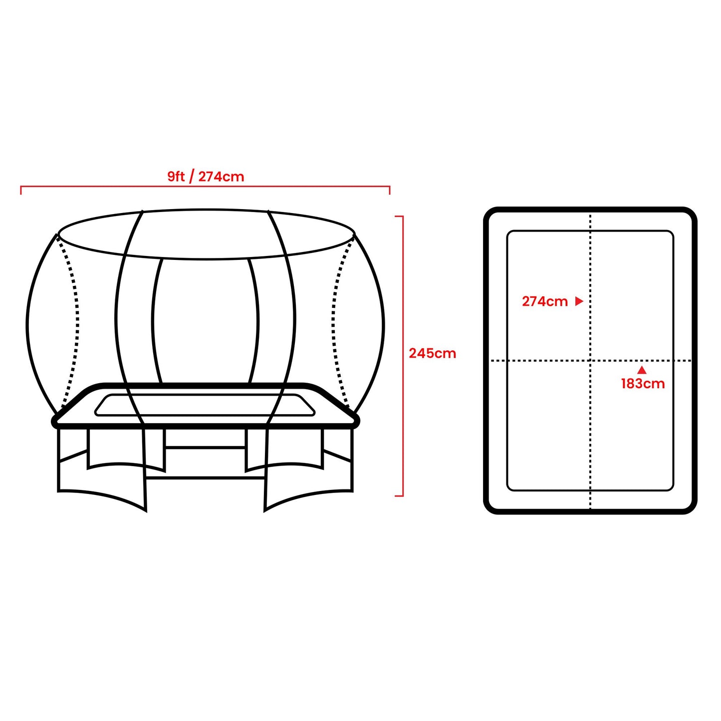 Kahuna 6 ft x 9 ft Rectangular Outdoor Trampoline - Orange