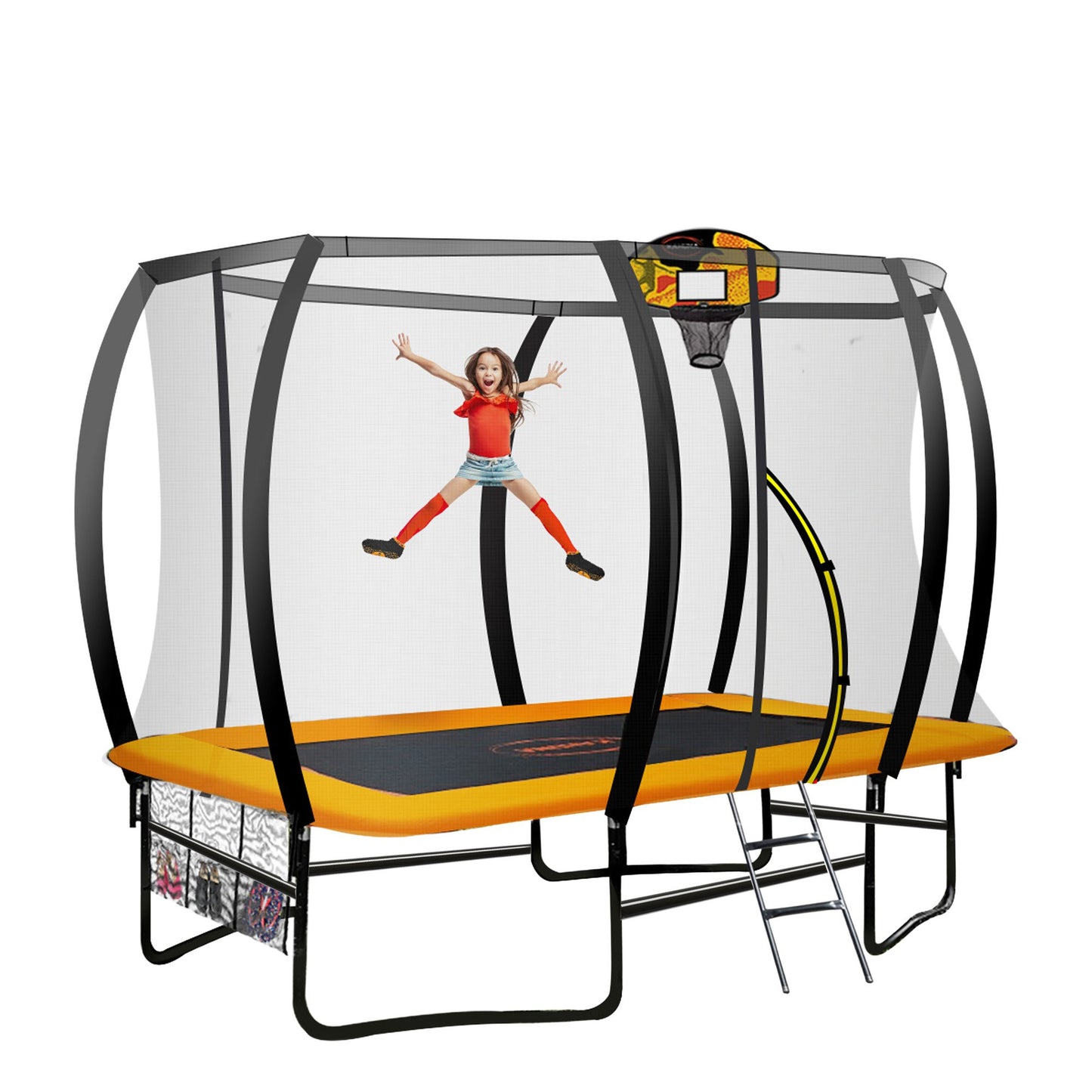 Kahuna 6 Ft X 9 Ft Rectangular Outdoor Trampoline With Basketball Set - Orange