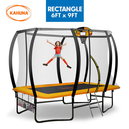 Kahuna 6 Ft X 9 Ft Rectangular Outdoor Trampoline With LED Basketball Set Orange