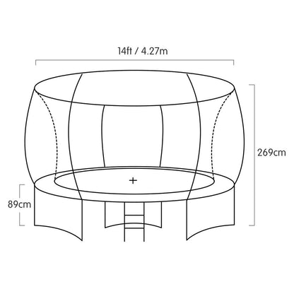 Kahuna 14ft Trampoline Free Ladder Spring Mat Net Safety Pad Cover Round Enclosure - Orange