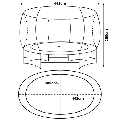 Kahuna 10 ft x 15 ft Oval Outdoor Trampoline with Reversible Rainbow & Orange Safety Pad Safety Net and Ladder