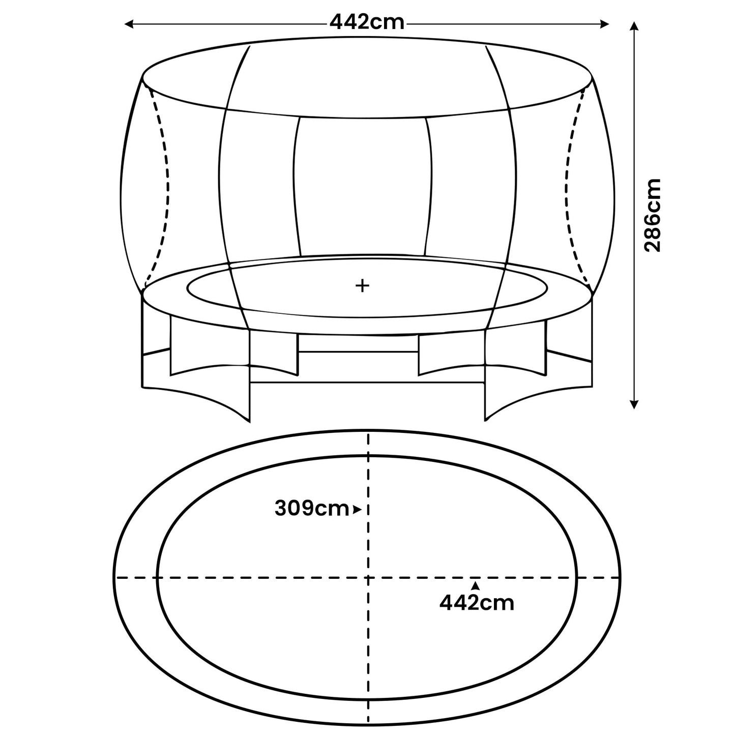 Kahuna 10 ft x 15 ft Oval Outdoor Trampoline w/ Basketball Set Reversible Rainbow & Orange Safety Pad Safety Net Ladder