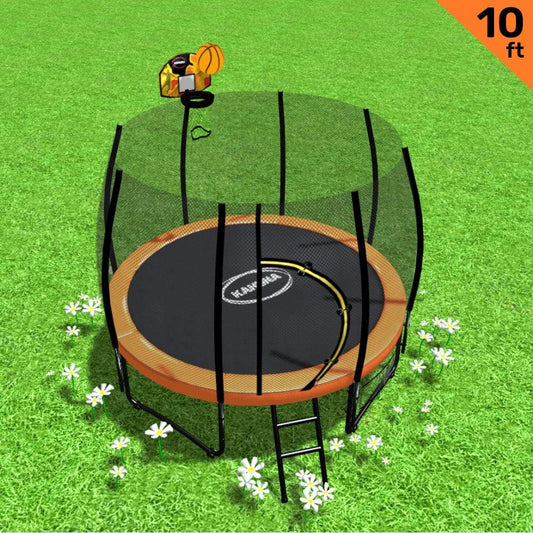 Kahuna 10ft Trampoline Twister Springless Safety Net Pad Mat with Basketball Set Orange - Mekamart Australia