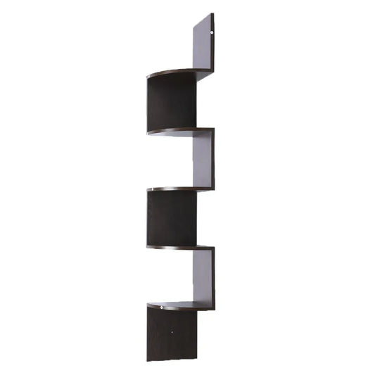 Sarantino 5 Tier Corner Wall Shelf Display Shelves Dvd Book Storage Rack Floating Mounted - Dark Brown - Mekamart Australia