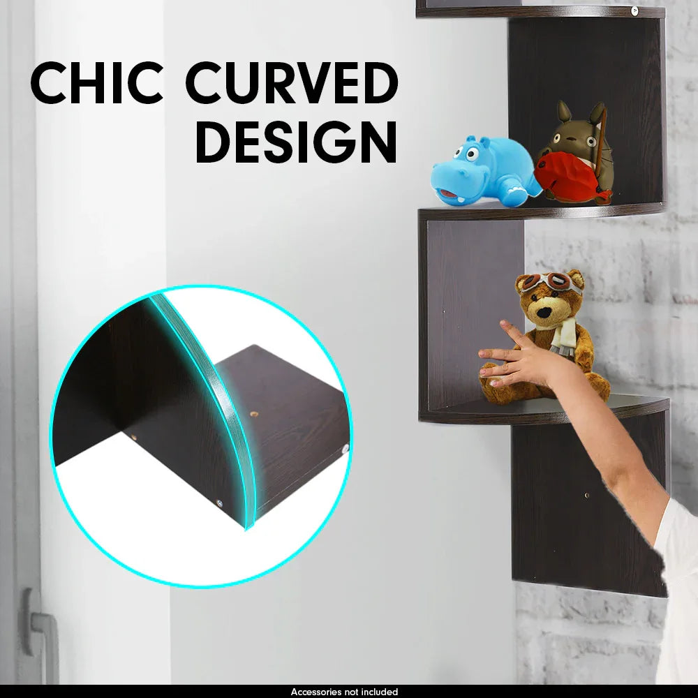 Sarantino 5 Tier Corner Wall Shelf Display Shelves Dvd Book Storage Rack Floating Mounted - Dark Brown - Mekamart Australia