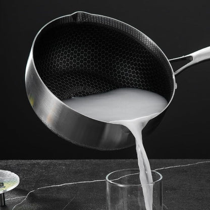 20cm 316L Stainless Steel Saucepan Compound Steel Honeycomb Nonstick Sauce Pan with Glass Lid 2.2L Pot Stay-Cool Handle Multipurpose Milk Saucepan, Induction Capable and Gas Stove