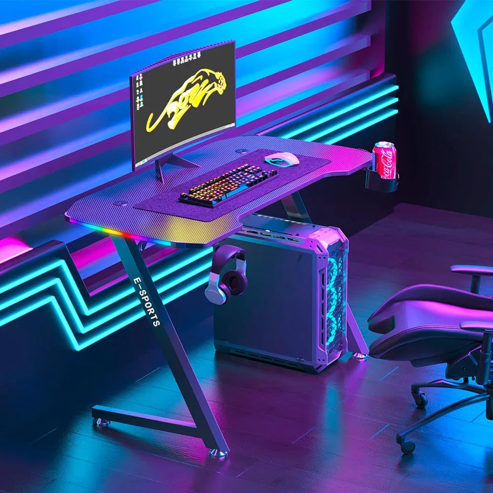 120cm New Arrive Computer Table Z Shaped Gaming Desk With RGB Led Lights Gaming Tables - Mekamart Australia