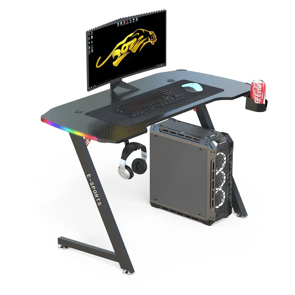 140cm New Arrive Computer Table Z Shaped Gaming Desk With RGB Led Lights Gaming Tables - Mekamart Australia