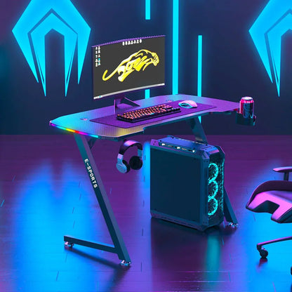 140cm New Arrive Computer Table Z Shaped Gaming Desk With RGB Led Lights Gaming Tables - Mekamart Australia