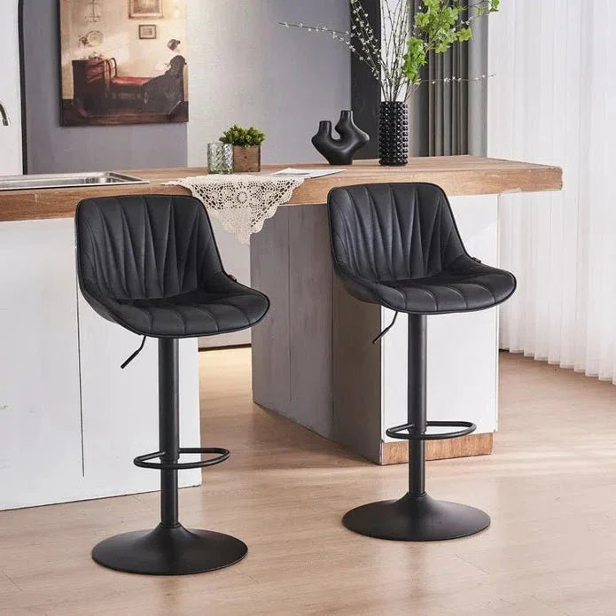 SERENITà Black Modern Height Adjustable Swivel Bar Stools Upholstered Leather Barstool Kitchen Island Chairs with Metal Frame (Set of 2) - Mekamart Australia