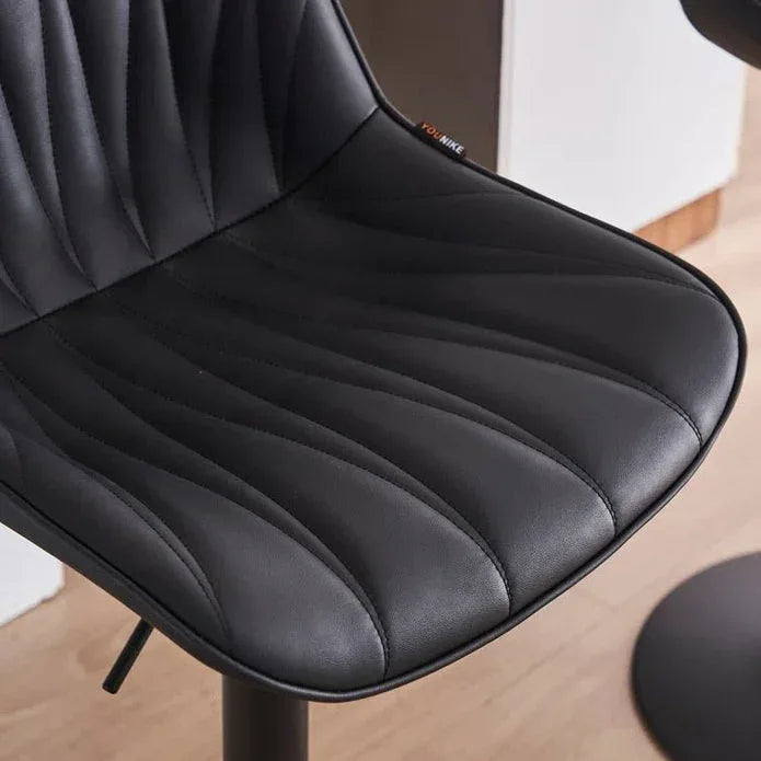 SERENITà Black Modern Height Adjustable Swivel Bar Stools Upholstered Leather Barstool Kitchen Island Chairs with Metal Frame (Set of 2) - Mekamart Australia