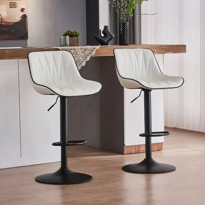 SERENITà White Modern Height Adjustable Swivel Bar Stools Upholstered Leather Barstool Kitchen Island Chairs with Metal Frame (Set of 2) - Mekamart Australia