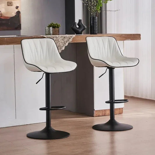 SERENITà White Modern Height Adjustable Swivel Bar Stools Upholstered Leather Barstool Kitchen Island Chairs with Metal Frame (Set of 2) - Mekamart Australia