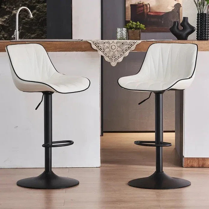 SERENITà White Modern Height Adjustable Swivel Bar Stools Upholstered Leather Barstool Kitchen Island Chairs with Metal Frame (Set of 2) - Mekamart Australia
