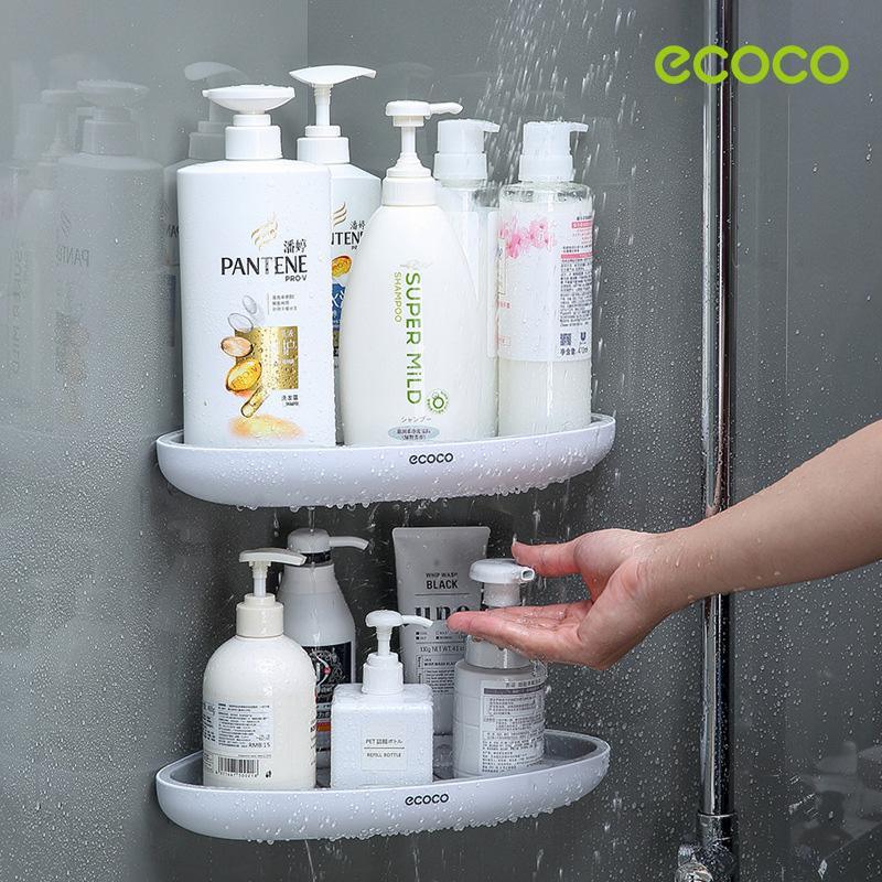 Ecoco Bathroom Corner Shower Shelf Corner Shower Caddy Shower Storage Organizer Wall Mounted for Bathroom, Kitchen, Toilet Grey - Mekamart Australia