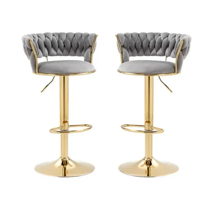 2x Height Adjustable Swivel Bar Stool Velvet Golden Base Barstools Chairs Padded Seat- Grey - Mekamart Australia