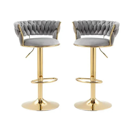 2x Height Adjustable Swivel Bar Stool Velvet Golden Base Barstools Chairs Padded Seat- Grey - Mekamart Australia