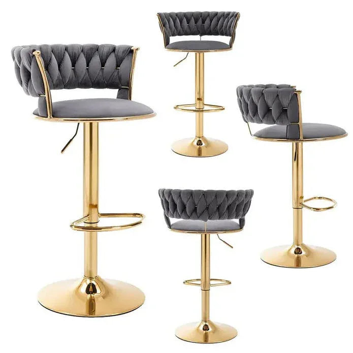 2x Height Adjustable Swivel Bar Stool Velvet Golden Base Barstools Chairs Padded Seat- Grey - Mekamart Australia