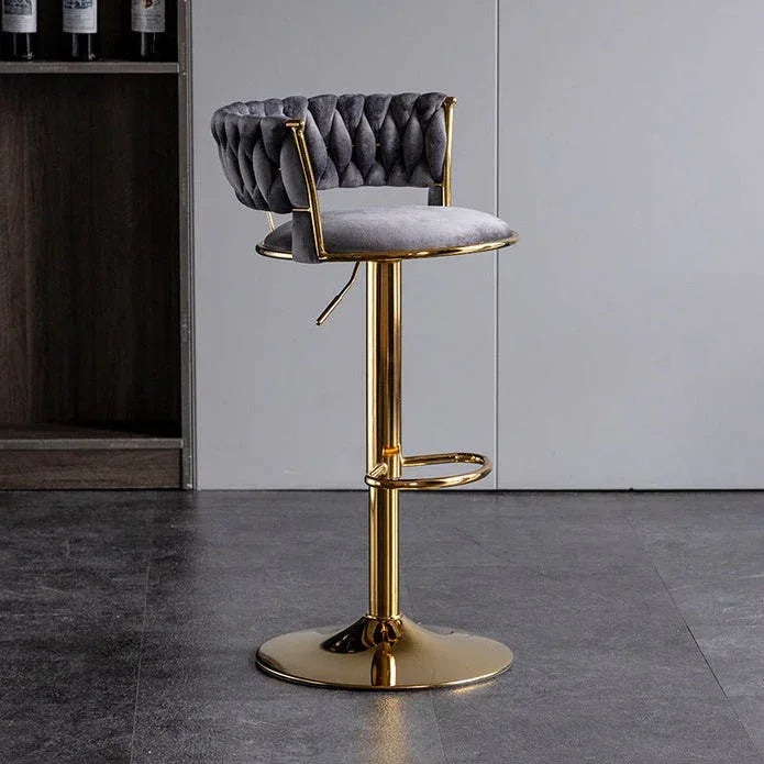 2x Height Adjustable Swivel Bar Stool Velvet Golden Base Barstools Chairs Padded Seat- Grey - Mekamart Australia