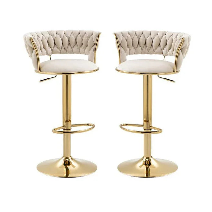 2x Height Adjustable Swivel Bar Stool Velvet Golden Base Barstools Chairs Padded Seat- Beige - Mekamart Australia