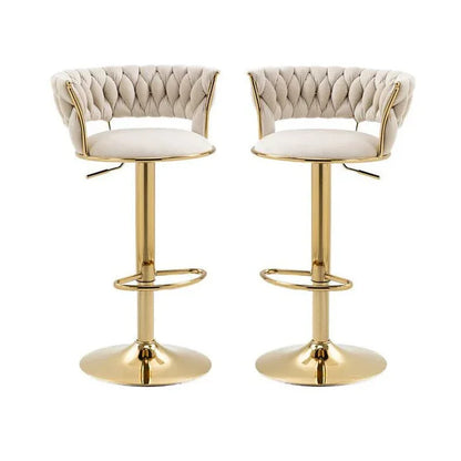 2x Height Adjustable Swivel Bar Stool Velvet Golden Base Barstools Chairs Padded Seat- Beige - Mekamart Australia