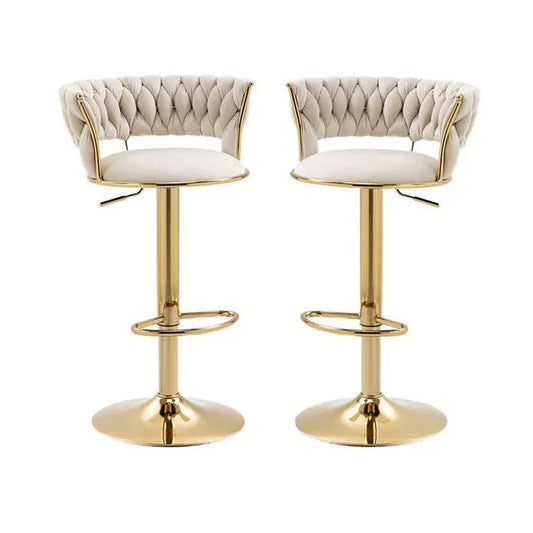 2x Height Adjustable Swivel Bar Stool Velvet Golden Base Barstools Chairs Padded Seat- Beige - Mekamart Australia