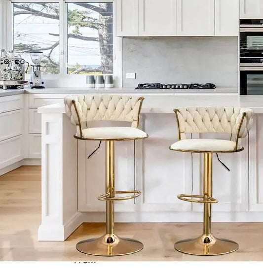 2x Height Adjustable Swivel Bar Stool Velvet Golden Base Barstools Chairs Padded Seat- Beige - Mekamart Australia
