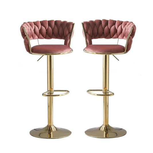 SERENITà Red Bean Brown Velvet Seat Kitchen Breakfast Bar Stools Counter Height Barstools with Back Cushioned Chairs for Home Bar x2 - Mekamart Australia