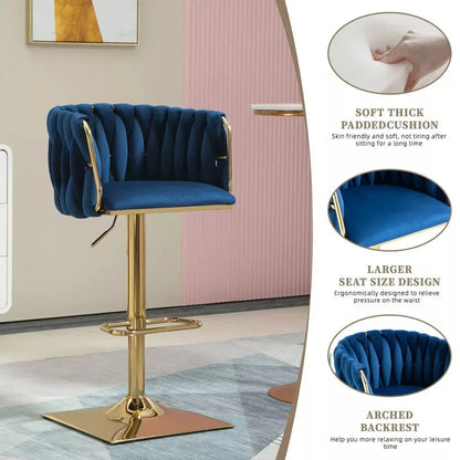 SERENITà Modern Velvet Breakfast Bar Stools Swivel Barstools Adjustable Counter Stools with Backrest Set of 2 Navy Blue - Mekamart Australia