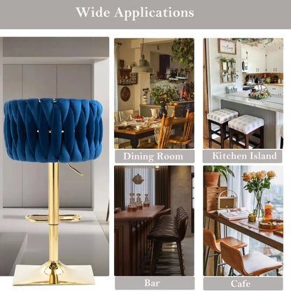 SERENITà Modern Velvet Breakfast Bar Stools Swivel Barstools Adjustable Counter Stools with Backrest Set of 2 Navy Blue - Mekamart Australia