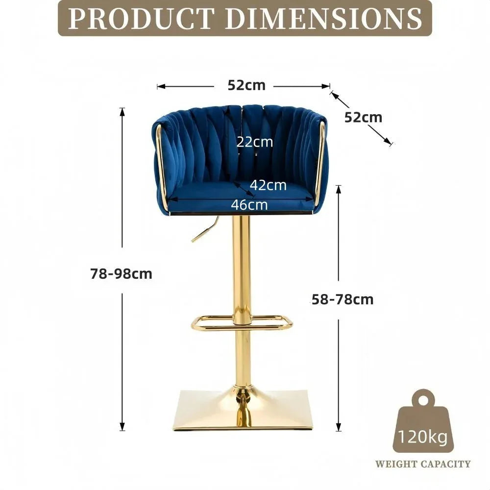 SERENITà Modern Velvet Breakfast Bar Stools Swivel Barstools Adjustable Counter Stools with Backrest Set of 2 Navy Blue - Mekamart Australia