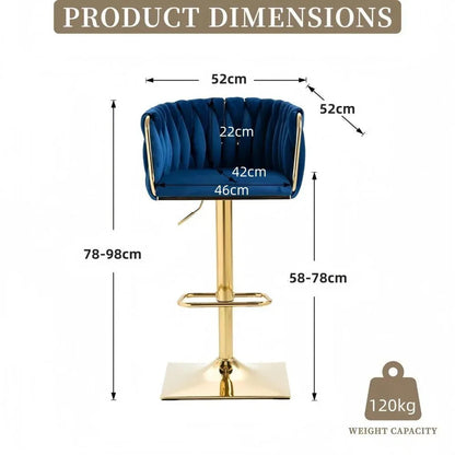 SERENITà Modern Velvet Breakfast Bar Stools Swivel Barstools Adjustable Counter Stools with Backrest Set of 2 Navy Blue - Mekamart Australia