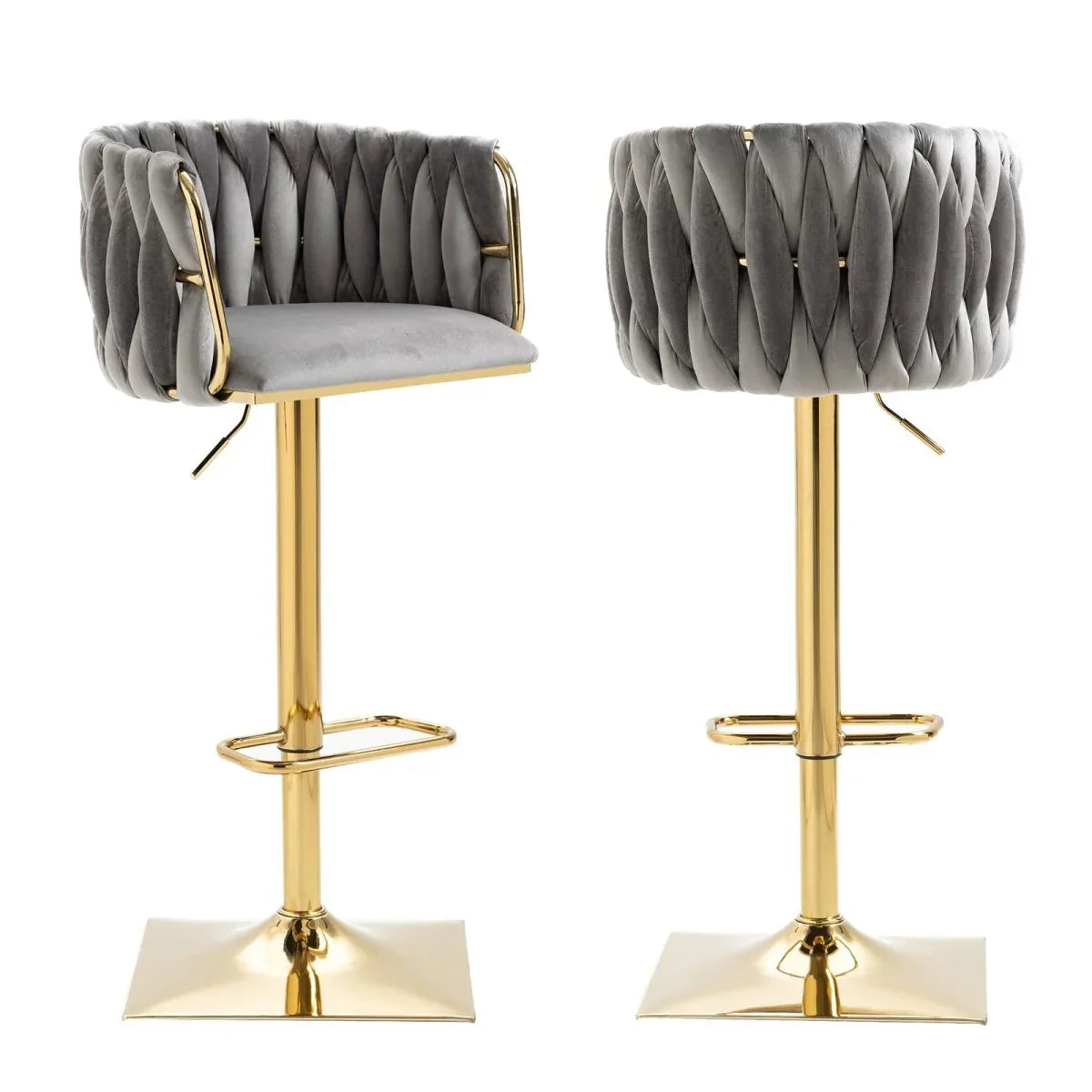 SERENITà Modern Velvet Breakfast Bar Stools Swivel Barstools Adjustable Counter Stools with Backrest Set of 2 Grey - Mekamart Australia