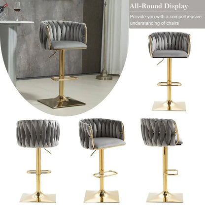 SERENITà Modern Velvet Breakfast Bar Stools Swivel Barstools Adjustable Counter Stools with Backrest Set of 2 Grey - Mekamart Australia