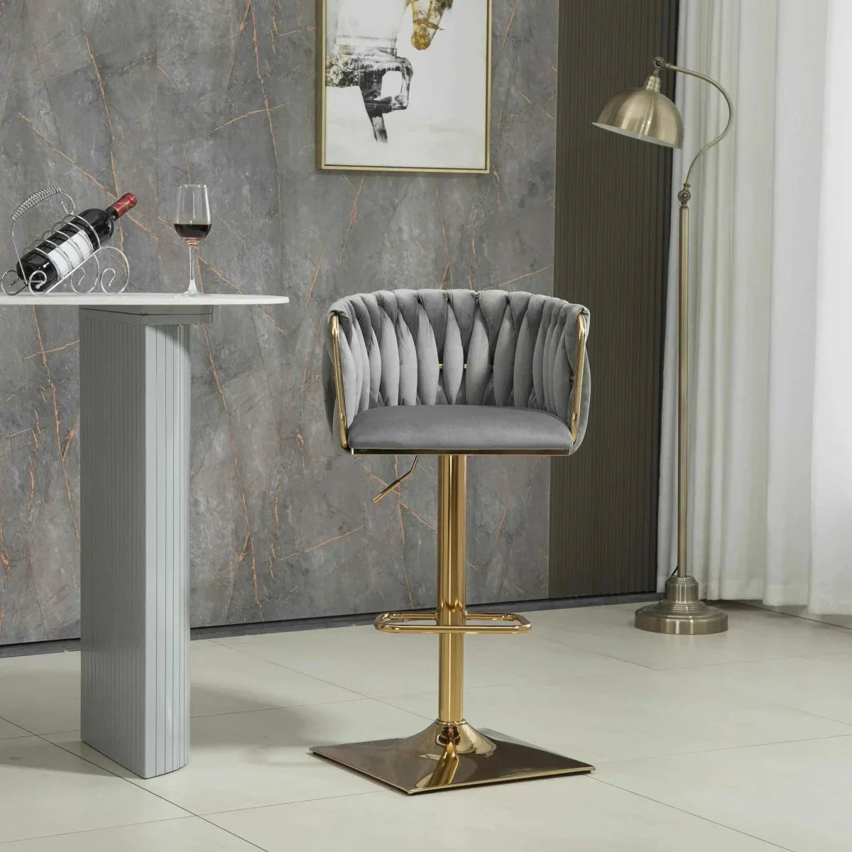 SERENITà Modern Velvet Breakfast Bar Stools Swivel Barstools Adjustable Counter Stools with Backrest Set of 2 Grey - Mekamart Australia