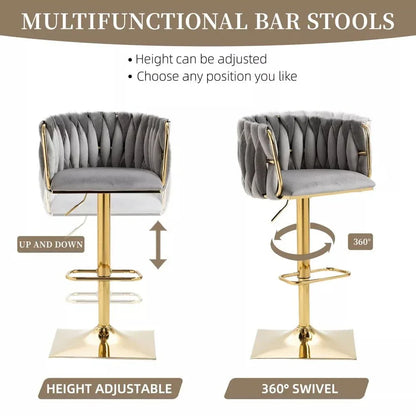 SERENITà Modern Velvet Breakfast Bar Stools Swivel Barstools Adjustable Counter Stools with Backrest Set of 2 Grey - Mekamart Australia