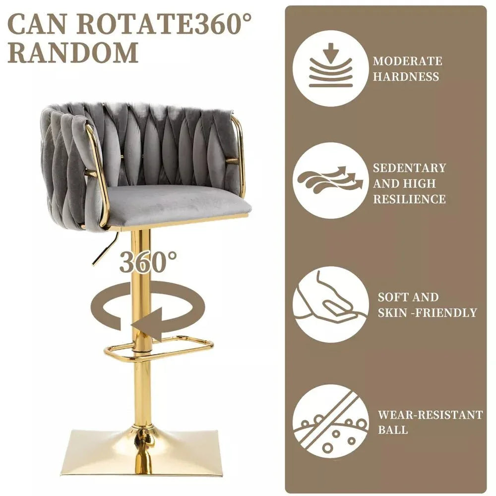 SERENITà Modern Velvet Breakfast Bar Stools Swivel Barstools Adjustable Counter Stools with Backrest Set of 2 Grey - Mekamart Australia