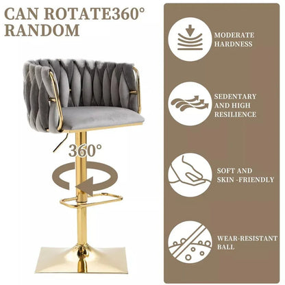 SERENITà Modern Velvet Breakfast Bar Stools Swivel Barstools Adjustable Counter Stools with Backrest Set of 2 Grey - Mekamart Australia