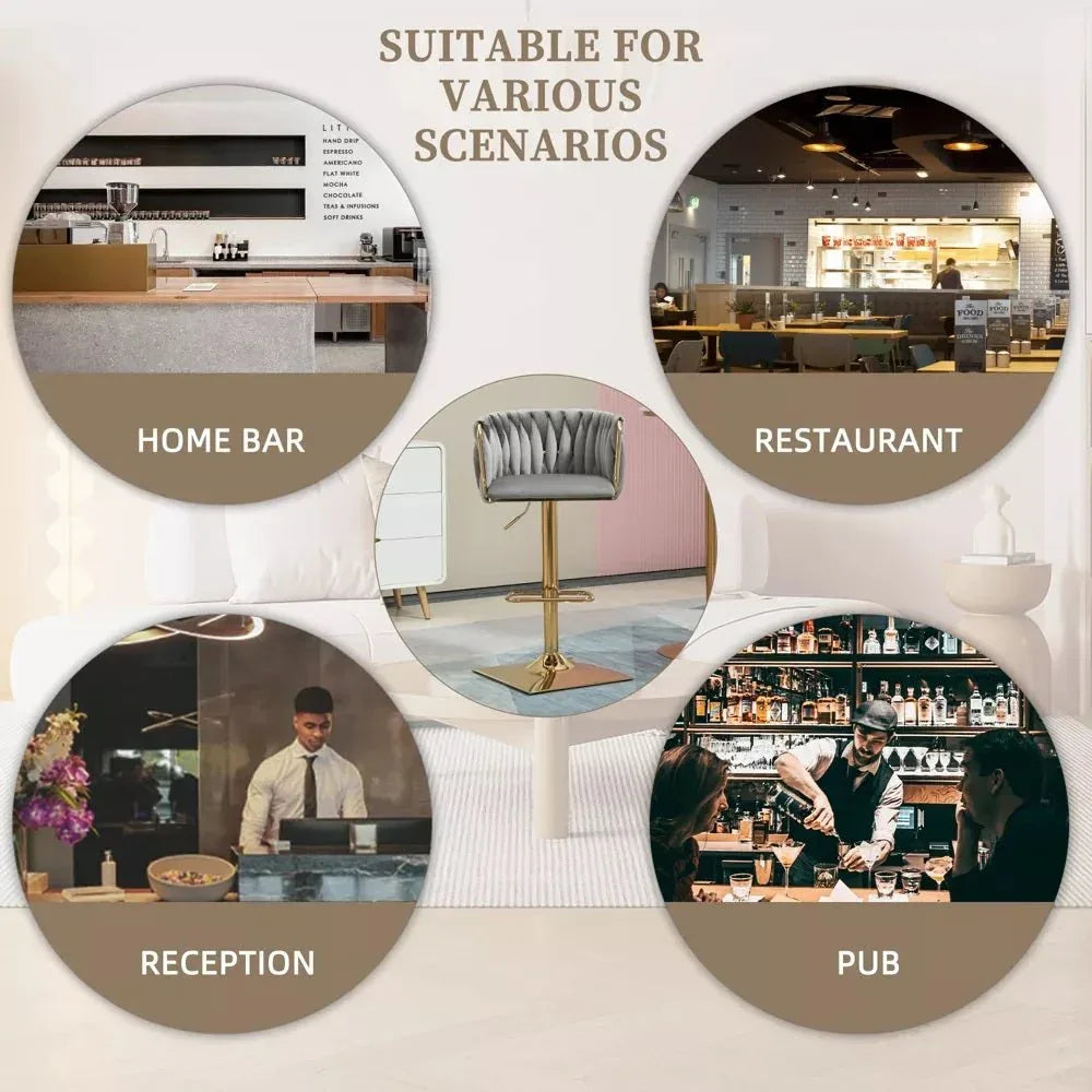 SERENITà Modern Velvet Breakfast Bar Stools Swivel Barstools Adjustable Counter Stools with Backrest Set of 2 Grey - Mekamart Australia