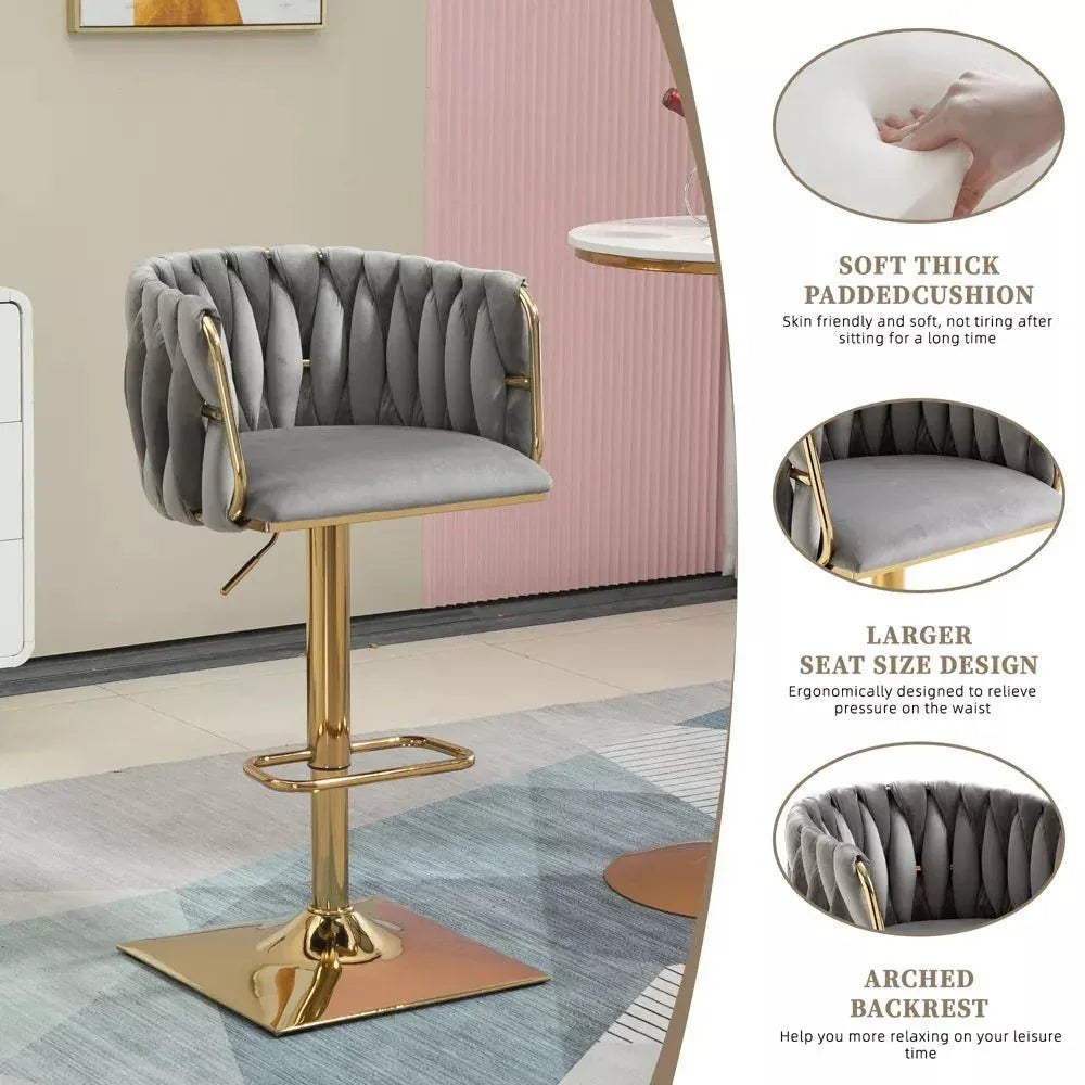 SERENITà Modern Velvet Breakfast Bar Stools Swivel Barstools Adjustable Counter Stools with Backrest Set of 2 Grey - Mekamart Australia