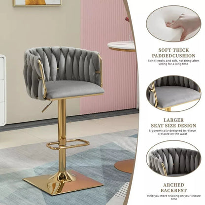 SERENITà Modern Velvet Breakfast Bar Stools Swivel Barstools Adjustable Counter Stools with Backrest Set of 2 Grey - Mekamart Australia