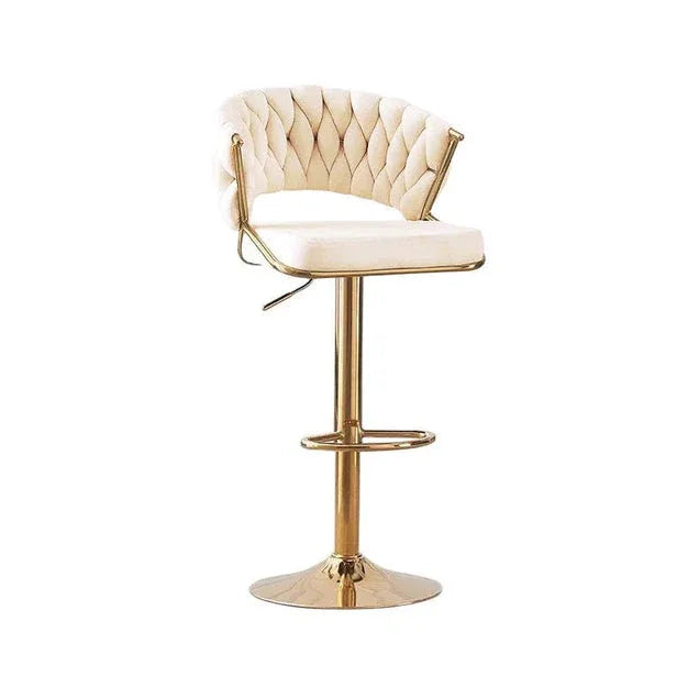 2x Height Beige Velvet Padded Golden Round Base Barstools Chairs - Mekamart Australia