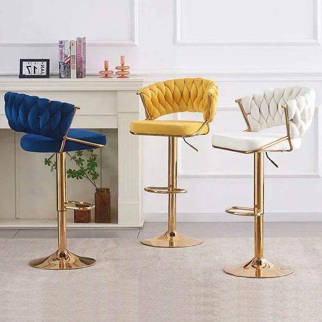 2x Height Grey Velvet Padded Golden Round Base Barstools Chairs - Mekamart Australia