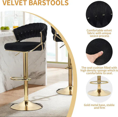 2x Height Grey Velvet Padded Golden Round Base Barstools Chairs - Mekamart Australia